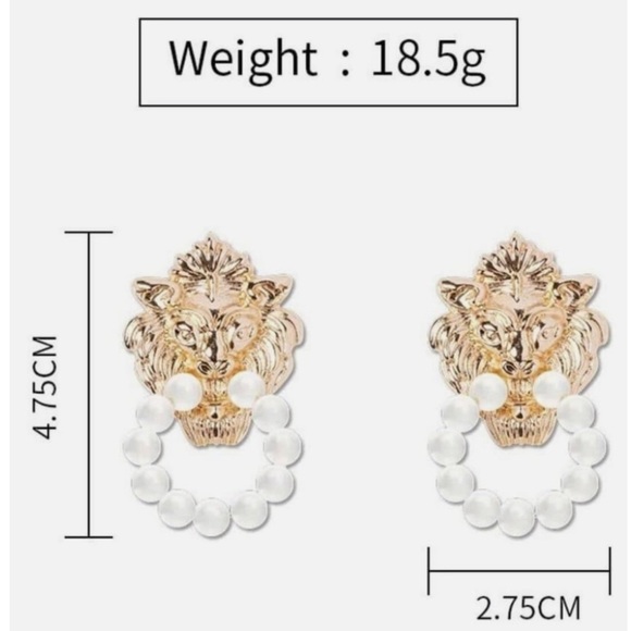 FAUX Pearl Tiger Head Fashion Earrings. NWT - Picture 2 of 3